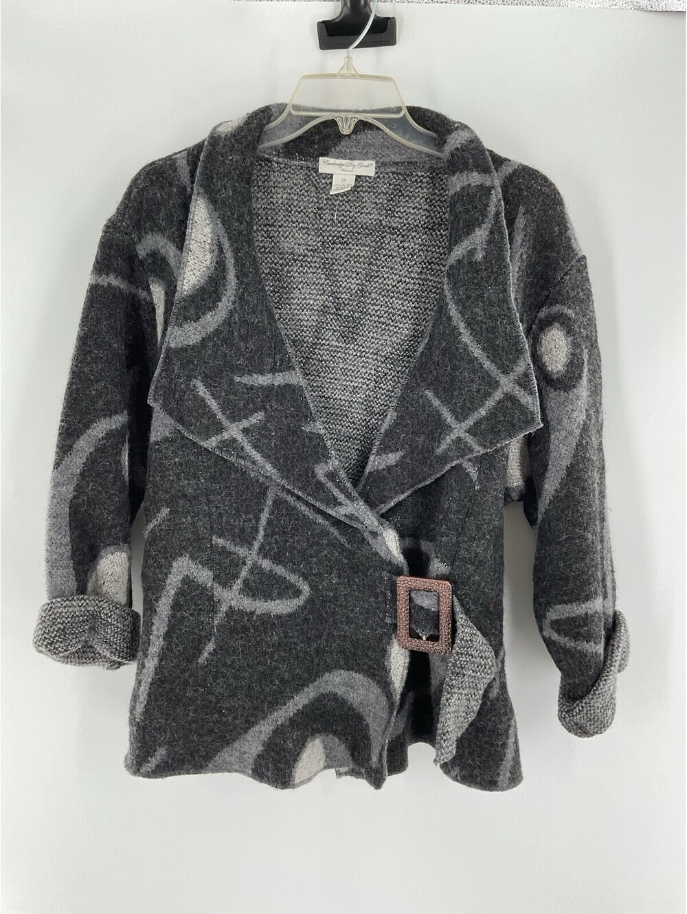 Cambridge Dry Goods Woman 2X 100% Boil Wool Cardigan Gray 096